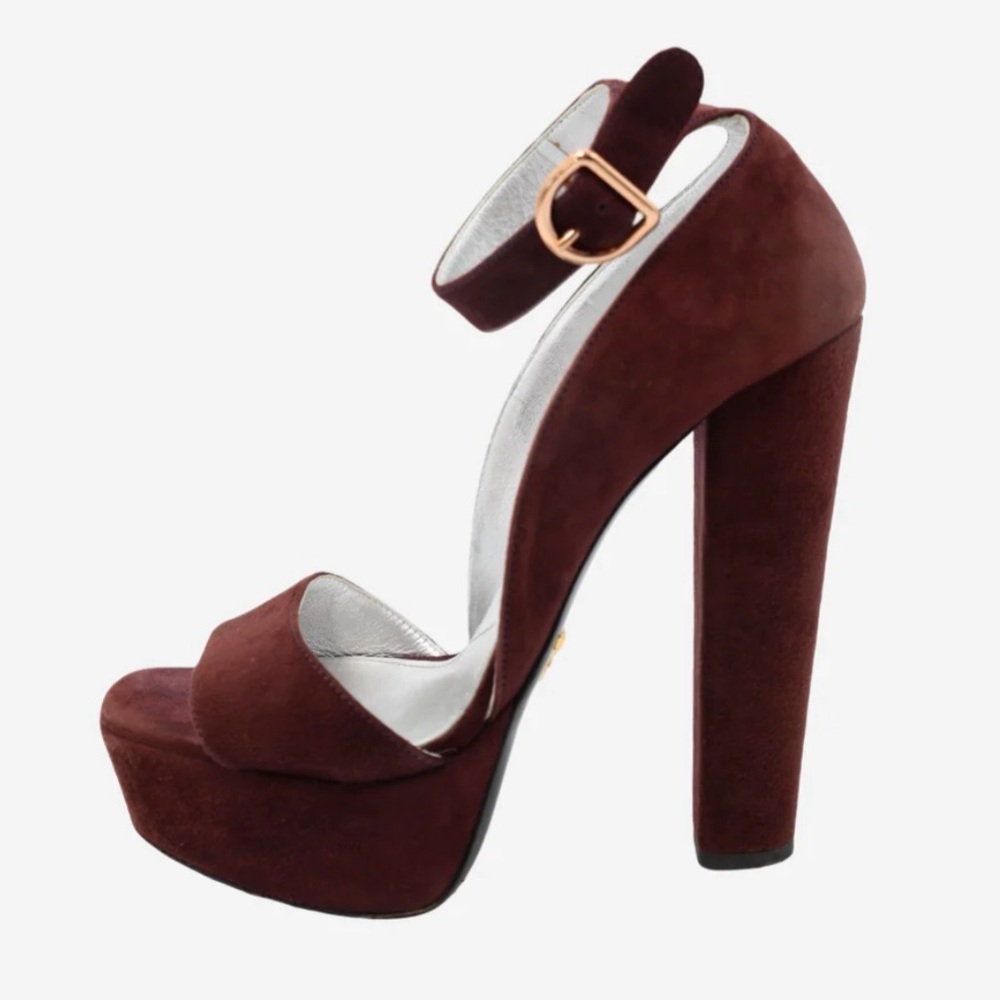 Prada Suede Platform Ankle Strap Block Heels 40